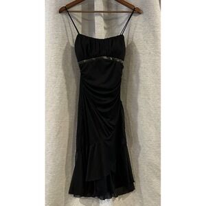 Ruby‎ Rox Y2K Mesh Babydoll Dress M Black Beaded Asymmetrical Whimsigoth Fairy